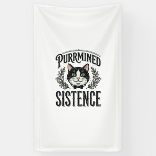 Grappige Kat Purrmined Sistence Vintage Grafisch_1 Spandoek