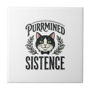 Grappige Kat Purrmined Sistence Vintage Grafisch_1 Tegeltje