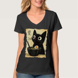 Grappige kat Ramen grafische T-shirt Japanse Kawai