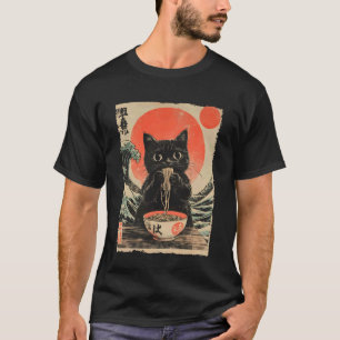 Grappige Kat Ramen Grote Golf Off Kanagawa Kunstwe T-shirt
