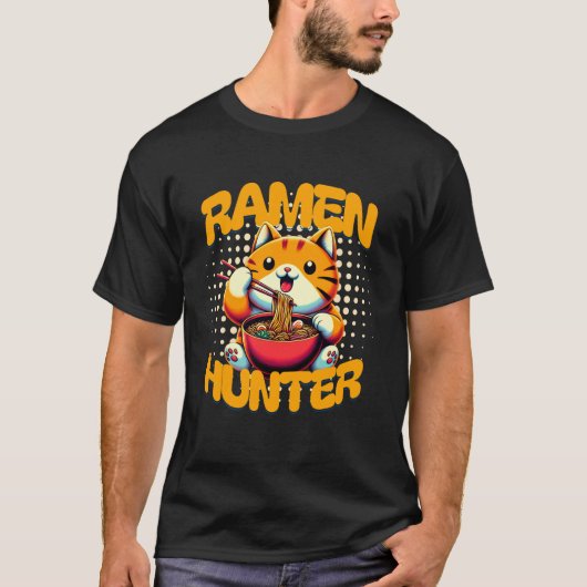 Grappige Kat Ramen Jager Noedel Liefhebber T-shirt (Voorkant)