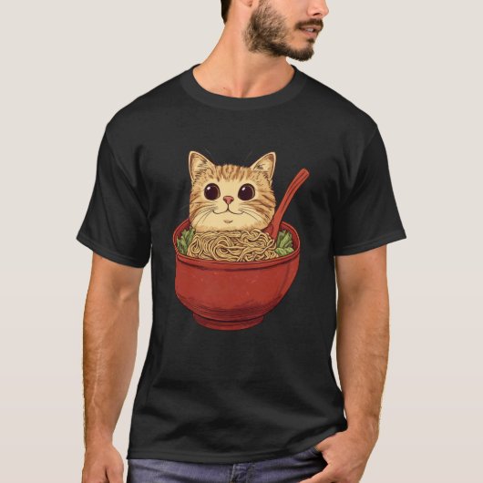 Grappige kat Ramen Noedels T-shirt (Voorkant)