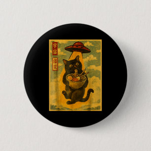 Grappige Kat Ramen Ufo Japanse Anime Voor Mannen V Ronde Button 5,7 Cm