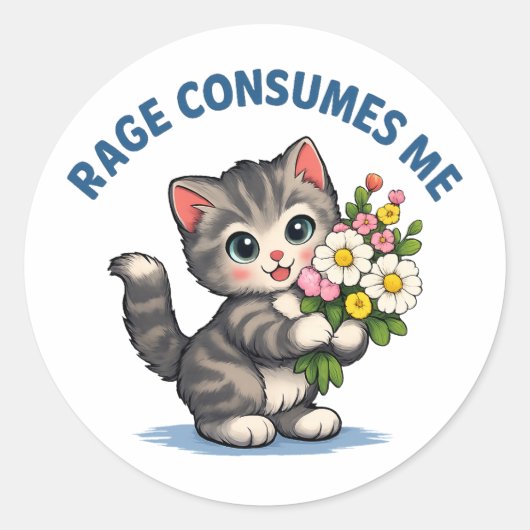 Grappige Kat Razernij Verteert Me Ronde Sticker (Voorkant)