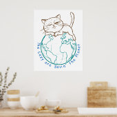 Grappige Kat Redt de Planeet Luie Milieubeschermer Poster (Keuken)