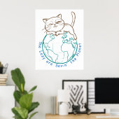 Grappige Kat Redt de Planeet Luie Milieubeschermer Poster (Thuiskantoor)