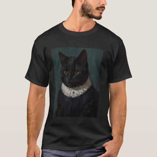 Grappige kat Renaissance middeleeuwse olieverfschi T-shirt (Voorkant)