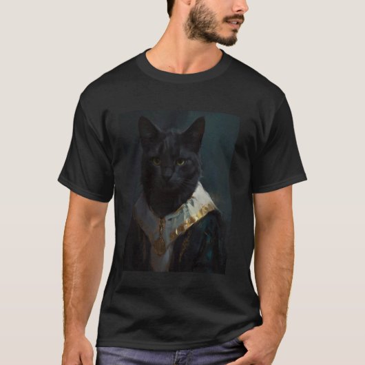 Grappige kat Renaissance middeleeuwse olieverfschi T-shirt (Voorkant)