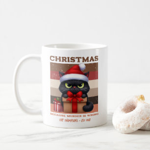 Grappige kat retro kerst vakantie gepersonaliseerd koffiemok