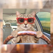 Grappige Kat Rijden Auto Shade 16" x 12" Raamsticker (Vel 2)