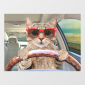 Grappige Kat Rijden Auto Shade 16" x 12" Raamsticker (Vel)