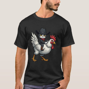 Grappige Kat Rijden Kip Tuxedo Kat op een Kip L T-shirt