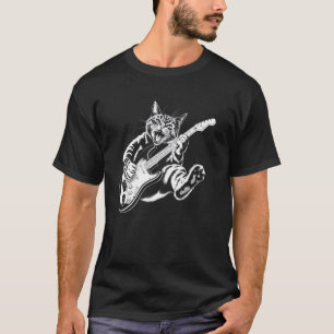 Grappige Kat Rock & Roll Gitaar Vintage 80s Muziek T-shirt