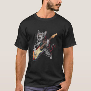 Grappige Kat Rock & Roll Gitaar Vintage 80s Muziek T-shirt