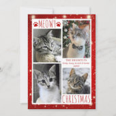 Grappige Kat Rode MEOWY KERSTMIS 4 Foto's Feestdagenkaart (Voorkant)