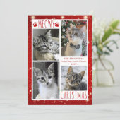 Grappige Kat Rode MEOWY KERSTMIS 4 Foto's Feestdagenkaart (Staand voorkant)