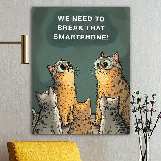 Grappige kat samenzwering tegen smartphone overmat poster