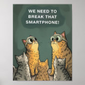 Grappige kat samenzwering tegen smartphone overmat poster (Voorkant)