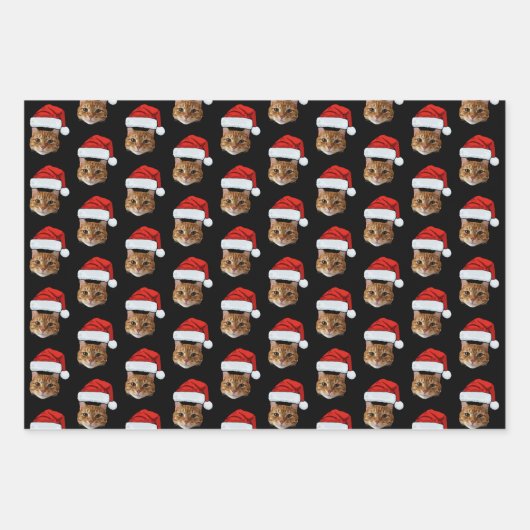 Grappige kat Santa Hat | Aangepaste Gezichtsfoto K Inpakpapier Vel (Voorkant 2)