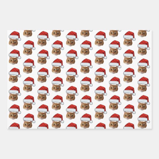 Grappige kat Santa Hat | Aangepaste Gezichtsfoto K Inpakpapier Vel (Voorkant)