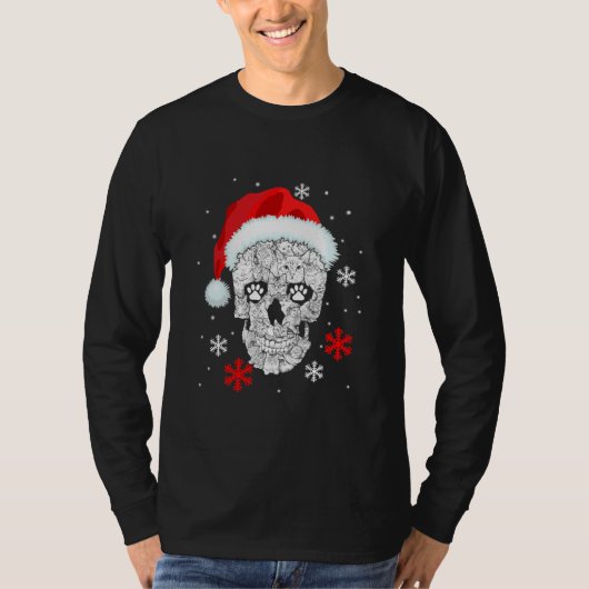 Grappige Kat Schedel Kerstman Kerst Pyjama Kerstmi T-shirt (Voorkant)