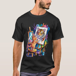 Grappige kat schilder Schilderen Tijger Portret Ku T-shirt