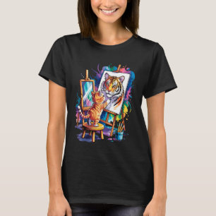 Grappige kat schilder Schilderen Tijger Portret Ku T-shirt