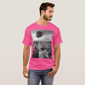 Grappige kat selfie dinosaurus meteoriet asteroïde t-shirt (Voorkant volledig)