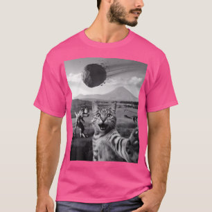 Grappige kat selfie dinosaurus meteoriet asteroïde t-shirt