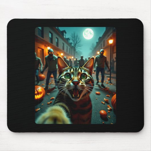 Grappige kat selfie Halloween zombies humor Muismat (Voorkant)