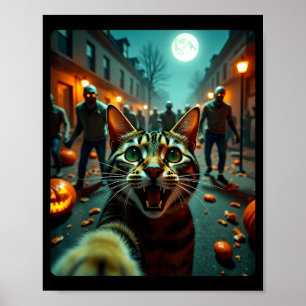 Grappige kat selfie Halloween zombies humor Poster