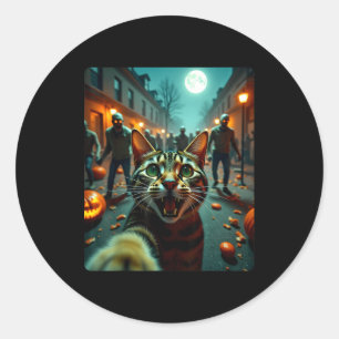Grappige kat selfie Halloween zombies humor Ronde Sticker