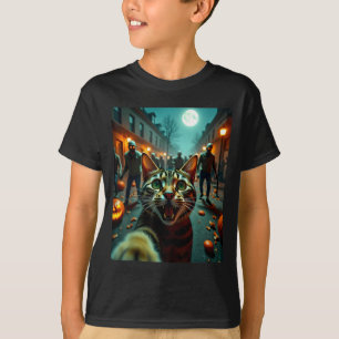 Grappige kat selfie Halloween zombies humor T-shirt