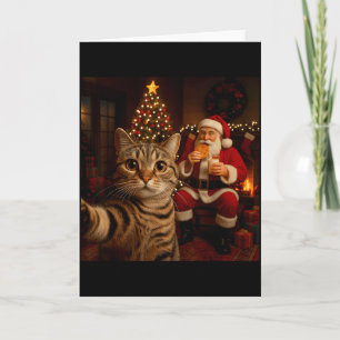 Grappige kat selfie Kerstman eet koekjes Christus Kaart