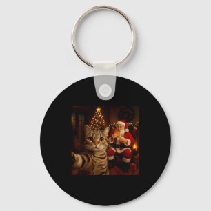 Grappige kat selfie Kerstman eet koekjes Kerst Sleutelhanger