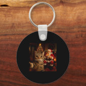Grappige kat selfie Kerstman eet koekjes Kerst Sleutelhanger (Voorkant)