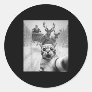 Grappige kat Selfie Kerstman Vrolijk Kerstfeest Pa Ronde Sticker