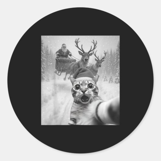 Grappige kat Selfie Kerstman Vrolijk Kerstfeest Pa Ronde Sticker (Voorkant)
