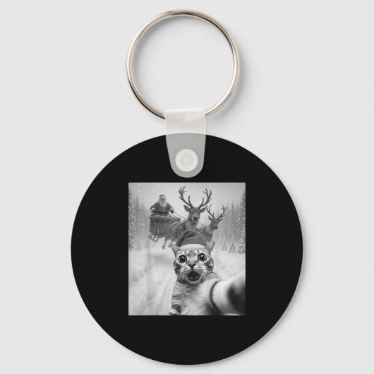Grappige kat Selfie Kerstman Vrolijk Kerstfeest Pa Sleutelhanger (Voorkant)