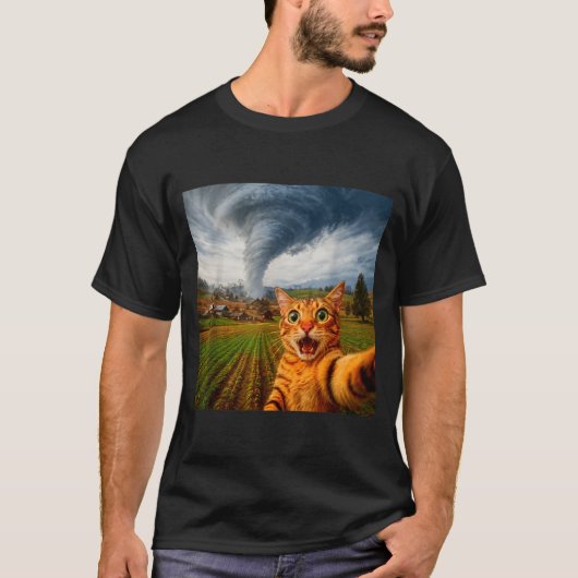 Grappige kat selfie meme tornado t-shirt (Voorkant)