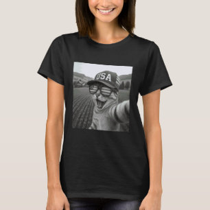 Grappige kat selfie met Alien UFO Amerikaanse vlag T-shirt