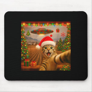 Grappige kat selfie met Alien Ufo kerstverlichting Muismat