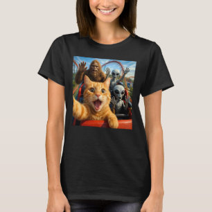 Grappige kat selfie met Big Foot & Alien achtbaan T-shirt