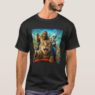 Grappige kat selfie met Big Foot & Alien achtbaan T-shirt