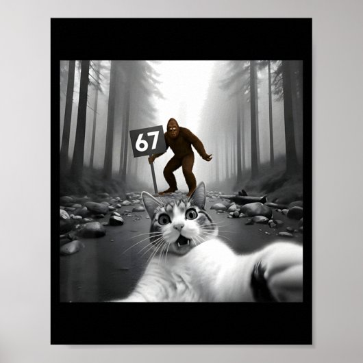 Grappige kat selfie met Bigfoot 67 Zes Zeven Meme Poster (Voorkant)