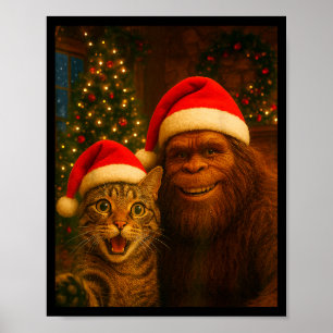 Grappige kat selfie met Bigfoot Kerst Sasquatch Poster