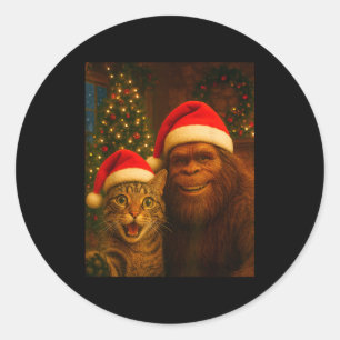 Grappige kat selfie met Bigfoot Kerst Sasquatch Ronde Sticker