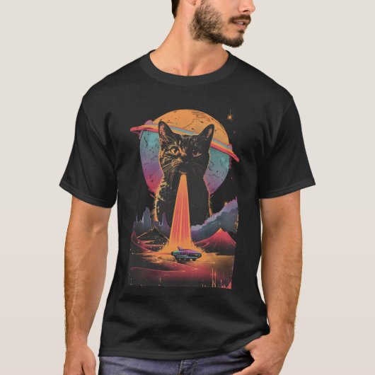 Grappige kat selfie met buitenaardse ufo kat lief t-shirt (Voorkant)