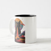 Grappige kat selfie met buitenaardse  ufo kat lief tweekleurige koffiemok (Voorkant links)