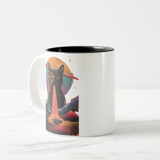 Grappige kat selfie met buitenaardse  ufo kat lief tweekleurige koffiemok (Voorkant links)